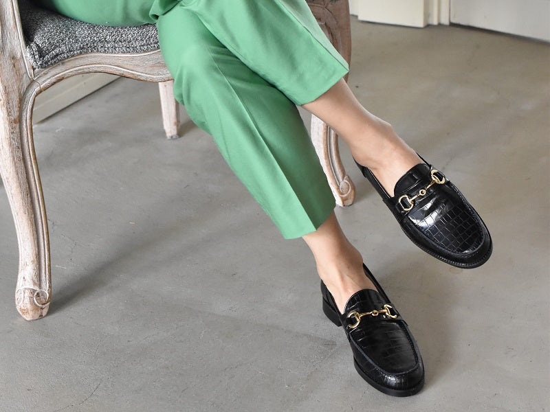 008  ラウンドトウビットローファー (クロコダイル型押しレザー)　AL2103K  Blackcroco　　木型No.C1813