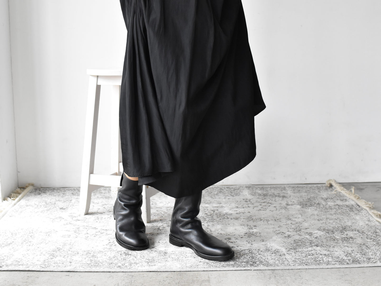 023ドレープフラットショートブーツ　AL2227SB　Black　　木型No.C1813