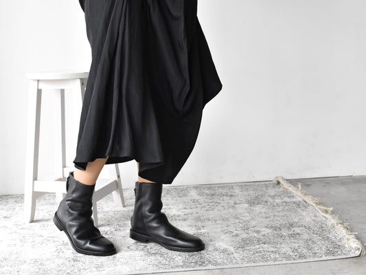 00001ドレープフラットショートブーツ　AL2227SB　Black　　木型No.C1813
