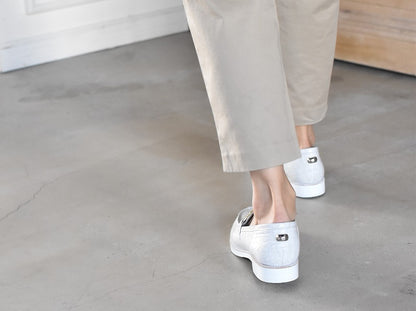 008  ラウンドトウビットローファー (クロコダイル型押しレザー)　AL2103K  Whitecroco　　木型No.C1813