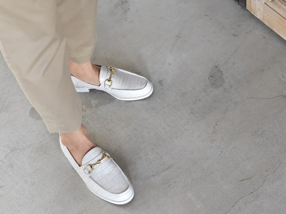 008  ラウンドトウビットローファー (クロコダイル型押しレザー)　AL2103K  Whitecroco　　木型No.C1813